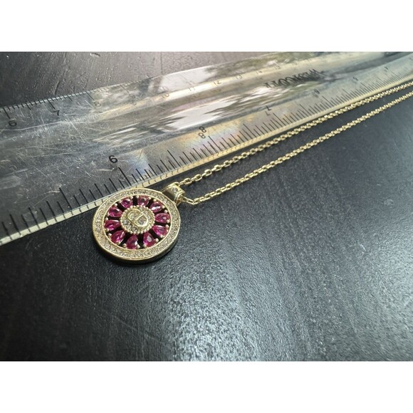 Christian Dior Stamped CD Authentic Magenta Crystals Medallion Necklace Chai - Picture 15 of 16